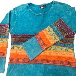 Rare Vintage Boho Colorful Rainbow 🌈 Long sleeve Quality Cotton Size Large